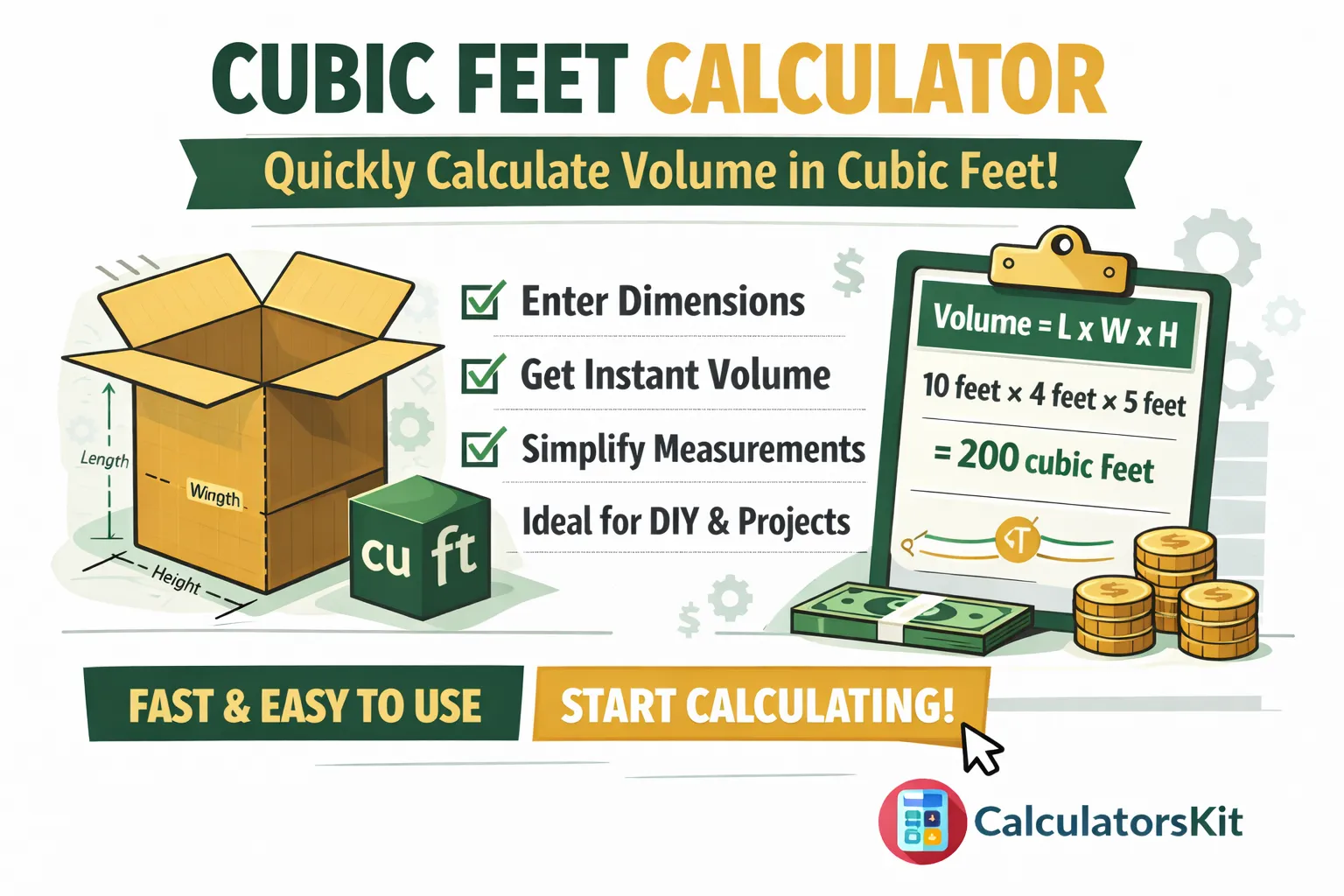 Free Cubic Feet Calculator: Fast & Accurate Volume Tool