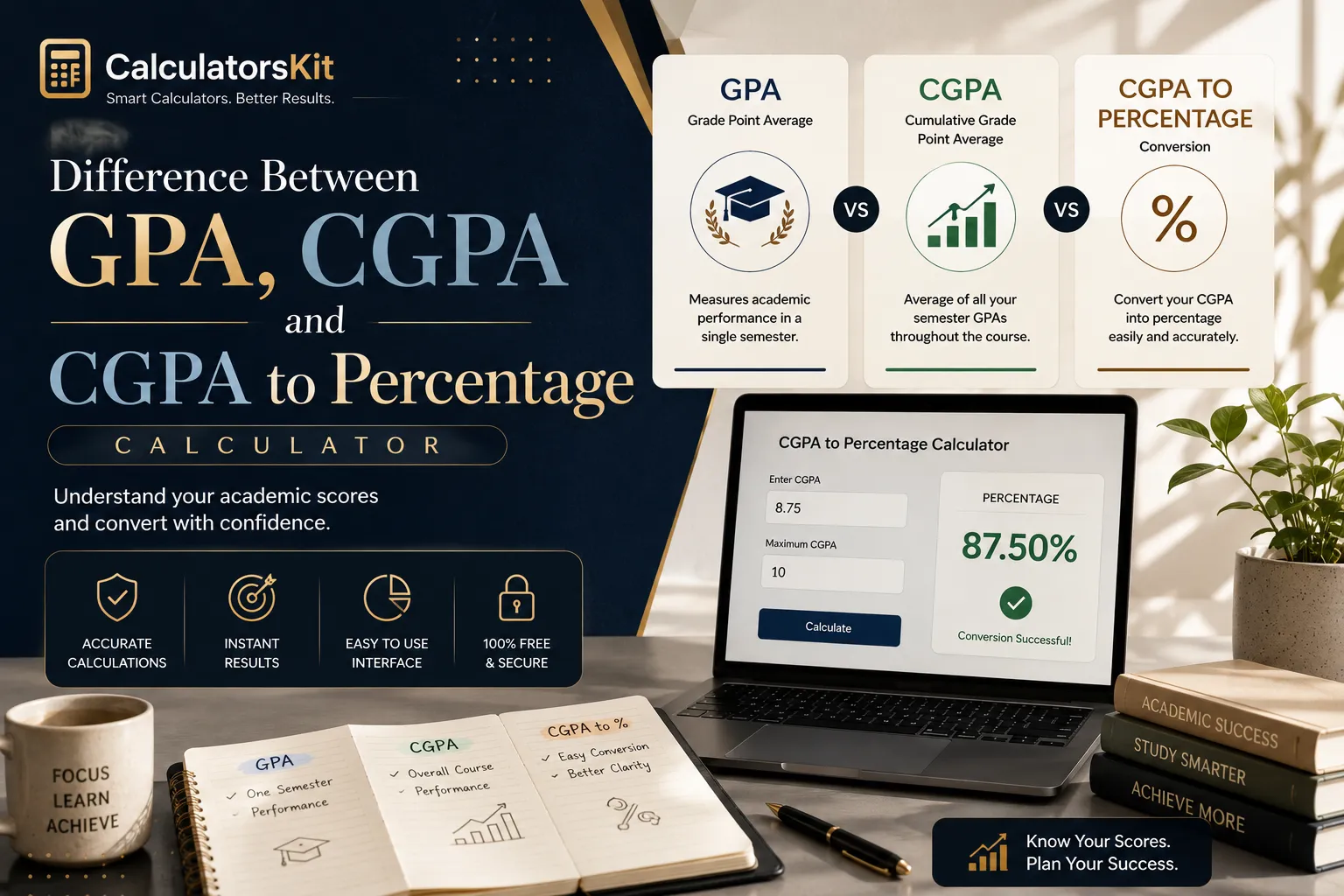 Free GPA, CGPA & Percentage Calculator (Accurate Converter)