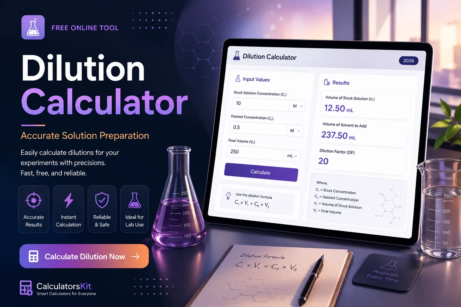 Free Dilution Calculator – Calculate Solution Dilution Accurately