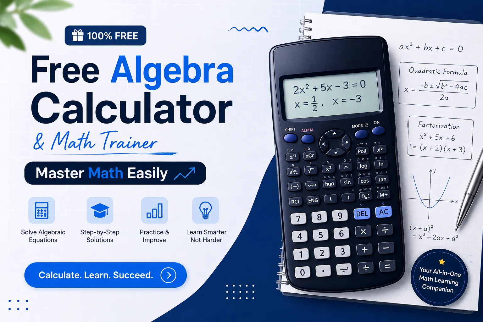 Free Algebra Calculator & Math Trainer – Master Math Easily
