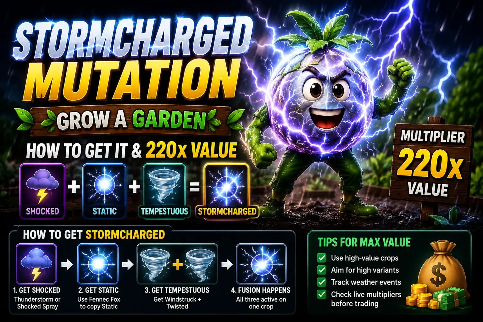 Stormcharged Mutation in Grow a Garden: How to Get It, Value & 220x Multiplier